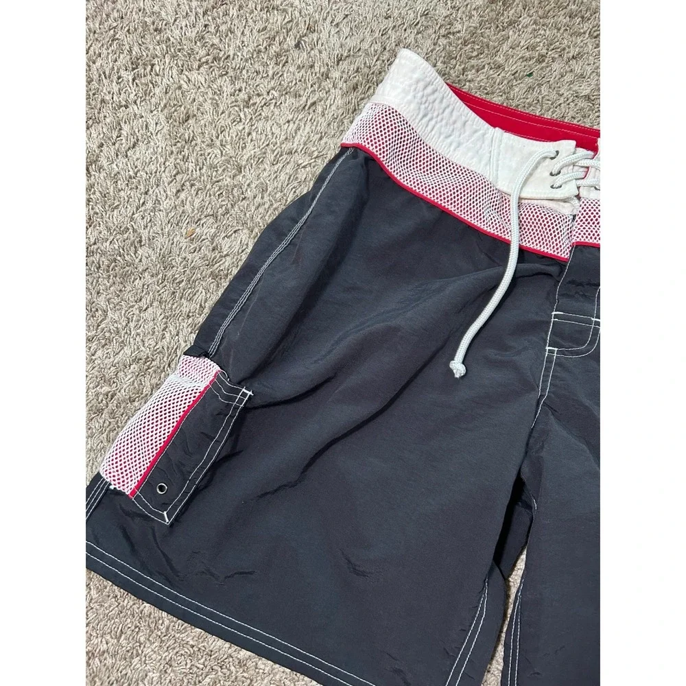 Vintage Y2K OP Board Shorts Swim Trunks 32 Black White Red 2000s Surf Beach